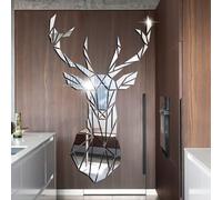Carreaux de Miroir Autocollant Cerf Acrylique Mural 3D Art Déco pour Maison Salon Chambre Image Murale Canapé TV Fond 72 x 43 cm