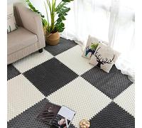 Carreaux de Moquette, Dalles de Moquette emboîtables, Dalles de Sol en Mousse, Tapis en Peluche Doux et Moelleux, Tapis de Jeu Puzzle for Salon et Chambre à Coucher(Beige+Grey,12 Tiles)