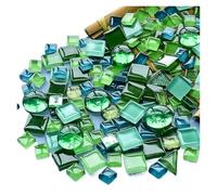 Carreaux de mosaïque, Carreaux de mosaïque en verre diversifiés, mélange formes et couleurs, ronds, triangulaires carrés(Green Series)