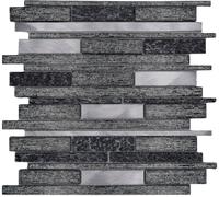 Carreaux de Mosaique Pâte de Verre Aluminium Noir WB49-GV84 1 Mat