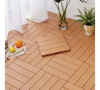 Carreaux de patio emboîtables en plastique for une utilisation temps, carreaux de patio carrés découpables, revêtements de sol extérieurs en plastique(Wood Color)