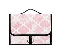 Carreaux marocains en marbre rose - Motif géométrique - Lignes blanches - 1 trousse de toilette à suspendre - Organiseur de maquillage portable - Étui de rangement portable pour cosmétiques de voyage