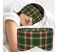 Carreaux tartan verts et bruns, Masque de sommeil pour la maison, les voyages et le travail posté, couvrant entièrement les yeux et bloquant la lumière