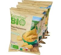CARREFOUR BIO - Chips Paysannes Ondulées Bio au Sel de Mer - les 6 sachets de 30g - 180g - Le Lot De 4