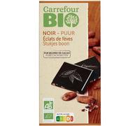 CARREFOUR BIO - Chocolat Noir Intense aux Éclats Croquants de Fèves, Saveur Authentique (100g) - Le Lot De 4