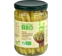CARREFOUR BIO - Haricots Verts et Beurre Extra Fins Bio - le bocal de 280g net égoutté - 530g - Le Lot De 4