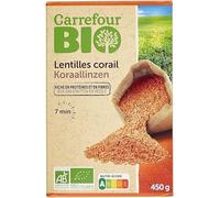 CARREFOUR BIO - Lentilles Corail Biologiques, Texture Fondante et Saveur Douce, Paquet 450g