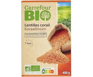 CARREFOUR BIO - Lentilles Corail Biologiques, Texture Fondante et Saveur Douce, Paquet 450g