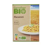 CARREFOUR BIO Macaroni Bio - Paquet de 500 g - Pâtes Courtes Certifiées AB - Semoule de Blé Dur - Cuisson Al Dente en 8 Minutes - Agriculture Biologique UE/Non UE - Lot de 4