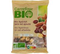 CARREFOUR BIO - Mix Apéritif Raisins Secs, Amandes, Noix de Cajou et Noisettes sans Sel Ajouté - le sachet de 125g - Le Lot De 4