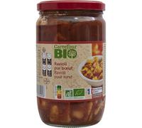 CARREFOUR BIO - Ravioli Pur Bœuf à la Tomate Bio - Plat Cuisiné - le bocal de 650g - Le Lot De 3