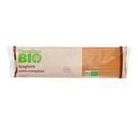 CARREFOUR BIO Spaghetti semi-complets bio, pâtes au blé dur artisanal, cuisson 11 minutes al dente, sachet de 500 g - Lot de 4