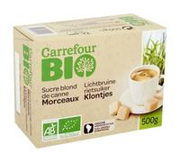 CARREFOUR BIO Sucre Blond de Canne Morceaux Bio - Spécialité sucrière artisanale d'Amérique du Sud, 500 g - Lot de 4