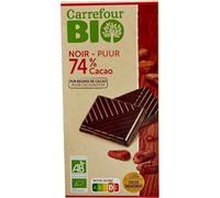 CARREFOUR BIO Tablette de Chocolat Noir 74% Bio - 100 g de cacao pur beurre de cacao, certifié AB agriculture biologique - Lot de 6