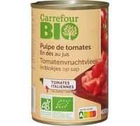 CARREFOUR BIO - Tomates Pelées en Dés Bio - Avec Leur Jus - la boite de 400g - Le Lot De 4