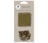 CARREFOUR - Bougie Anniversaire Or - 20 Bougies Torsadées Dorées · Bobèches Fleurs Dorées Incluses · Idéales pour Gâteaux d'Anniversaire - le lot de 20 bougies - Le Lot De 4