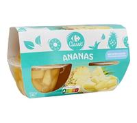 CARREFOUR CLASSIC' - Ananas en Morceaux au Jus d'Ananas Sans Sucres Ajoutés - les 4 pots de 70g net égoutté - 492g - Le Lot De 4