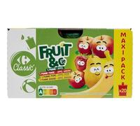CARREFOUR CLASSIC - Assortiment de 15 Compotes de Pommes et Pommes-Fraises Allégées en Sucres et 5 Spécialités Pommes-Poires - les 20 gourdes de 90g - 1800g - Le Lot De 2