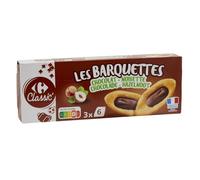 CARREFOUR CLASSIC' Barquettes Choco Noisette - Biscuits Moelleux Fourrés au Chocolat et à la Noisette, Farine de Blé Française, Boîte de 120 g - Lot de 4