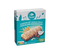 CARREFOUR CLASSIC' - Barres aux Céréales avec Talon de Chocolat au Lait et Noix de Coco Râpée - la boite de 6 barres - 125g - Le Lot De 4