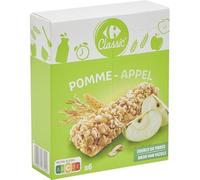 CARREFOUR CLASSIC' Barres Céréales Pomme Verte - Pack de 6 barres de 21 g chacune - Source de fibres - Goût fruité et équilibré pour un en-cas sain - Lot de 4