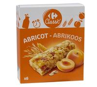 CARREFOUR CLASSIC - Barres Céréalières à l'Abricot avec Morceaux d'Abricots Secs - les 6 barres de 21g - 126g - Le Lot De 4
