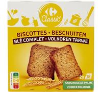 CARREFOUR CLASSIC' - Biscottes à la Farine Complète Blé Complet - Source de Fibres - la boîte de 300 g - Le Lot De 4