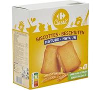 CARREFOUR CLASSIC' - Biscottes au Froment Nature - Sans Huile de Palme - la boite de 34 - 300g - Le Lot De 4