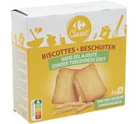 CARREFOUR CLASSIC' - Biscottes au Froment Sans Sel Ajouté - Sans Huile de Palme - le paquet de 300g - Le Lot De 4
