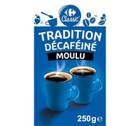 CARREFOUR CLASSIC Café Moulu Décaféiné Tradition, 250g, conditionné sous vide, arômes riches, sans caféine - Lot de 3