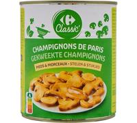 CARREFOUR CLASSIC' Champignons de Paris pieds et morceaux en boîte métal - 460 g - Nutri-Score A - Conserves de légumes pour recettes équilibrées - Lot de 4