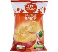 CARREFOUR CLASSIC' - Chips de Pommes de Terre Aromatisées Saveur Épicées - Recette Épicée - le paquet de 135g - Le Lot De 4