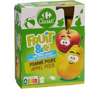 CARREFOUR CLASSIC' - Compote Naturelle Pomme Poire Sans Sucres Ajoutés, Texture Douce (4x90g) - lot de 4 - Vendu par Lot