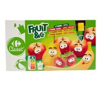 Carrefour Classic - Compote Pomme Allégée en Sucres, Compote Pomme Fraise Allégée en Sucres et Spécialité Pomme Poire - les 12 gourdes de 90g - 1080g - Le Lot De 4