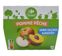 CARREFOUR CLASSIC' - Compote Pomme Pêche sans Sucres Ajoutés - Purées de Pommes et de Pêches - les 4 pots de 100 g - 400g - Le Lot De 4