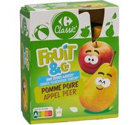CARREFOUR CLASSIC' - Compotes Pomme Poire Sans Sucres Ajoutés - Purée de Pommes et de Poires - les 4 gourdes de 90g - 360g - Le Lot De 4