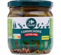 CARREFOUR CLASSIC' - Cornichons Extra-Fins Croquants, Saveur Authentique et Texture Fine (Bocal 210g) - Le Lot De 4