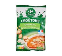 CARREFOUR CLASSIC - Croûtons Savoureux à l’Ail, Texture Croustillante pour Salades et Soupes (Sachet 90g) - Le Lot De 4
