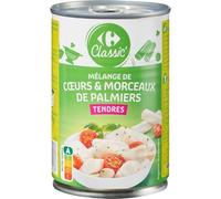 CARREFOUR CLASSIC' Cœurs de palmiers tendres en conserve métal - Mélange de cœurs et morceaux - Format 250 g - Ouverture facile par anneau - Lot de 3