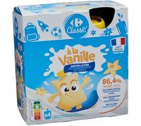 CARREFOUR CLASSIC' - Dessert Lacté à la Vanille - Recette au Lait Entier - les 4 gourdes de 85g - 340g - Le Lot De 4