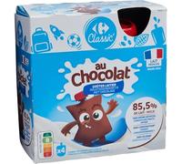 CARREFOUR CLASSIC' - Dessert Lacté au Chocolat - Recette au Lait Entier - les 4 gourdes de 85g - 340g - Le Lot De 4