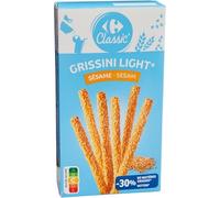 CARREFOUR CLASSIC' Gressins Sésame Allégés - Format Pratique 125g - Biscuits Apéritifs Légers et Croustillants aux Graines de Sésame - Réduction de 30% de Matières Grasses - Lot de 4
