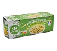 CARREFOUR CLASSIC' - Haricots Beurre Extra Fins Coupés - les 3 boîtes de 110 g net égoutté - 600g - Le Lot De 4