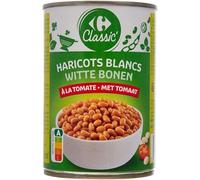 CARREFOUR CLASSIC' - Haricots Blancs à la Tomate - Recette à la Purée de Tomates - la boite de 400g - Le Lot De 4