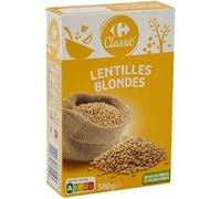CARREFOUR CLASSIC - Lentilles Blondes Gourmandes, Texture Fondante et Goût Authentique (Boîte 500g) - Le Lot De 4