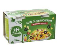 CARREFOUR CLASSIC' - Mélange de Légumes Maïs, Olives Vertes, Olives Noires et Poivrons Rouges sous Vide - les 2 boîtes de 165 g - 330g - Le Lot De 4