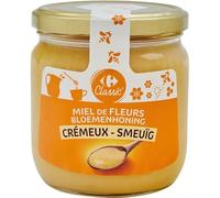 CARREFOUR CLASSIC' Miel De Fleurs Crémeux en Pot Verre 500g - Texture Onctueuse et Saveurs Authentiques du Terroir - Lot de 3