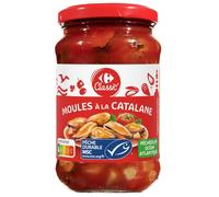 CARREFOUR CLASSIC' - Moules Cuites Décoquillées à la Sauce Tomate avec Oignons et Poivrons Rouges - Recette à la Catalane - le bocal de 350g - Le Lot De 4