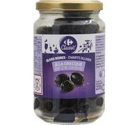 CARREFOUR CLASSIC' Olives Noires à la Grecque en Pot Verre 235g - Olives Noires Pasteurisées, Saveur Authentique du Maroc - Lot de 4