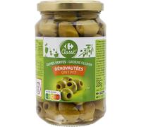 CARREFOUR CLASSIC' - Olives Vertes Dénoyautées Pasteurisées - le bocal de 160g net égoutté - 335g - Le Lot De 4